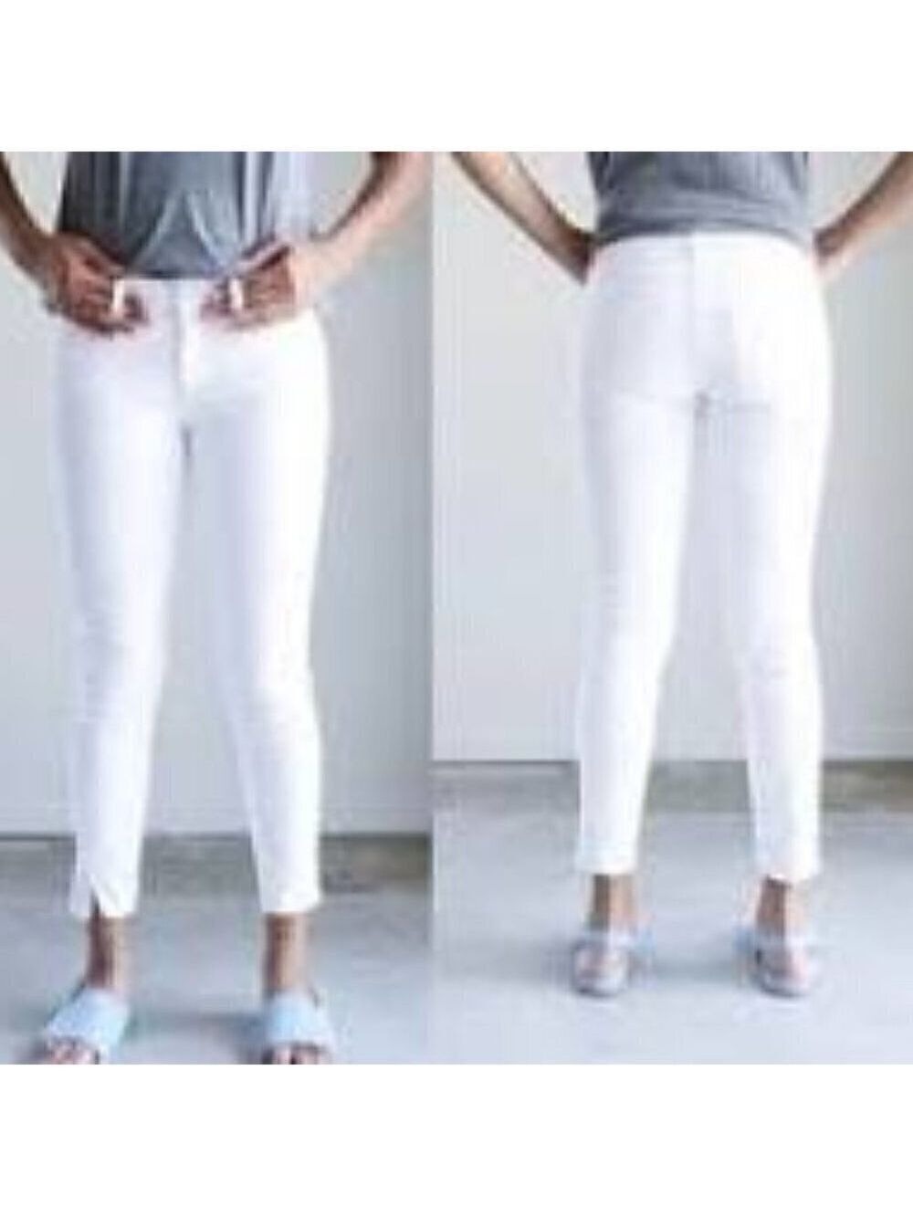 AMO White 5 Pocket Mid Rise Slim Fit Lightly Distressed Raw Hem Jeans Size 27